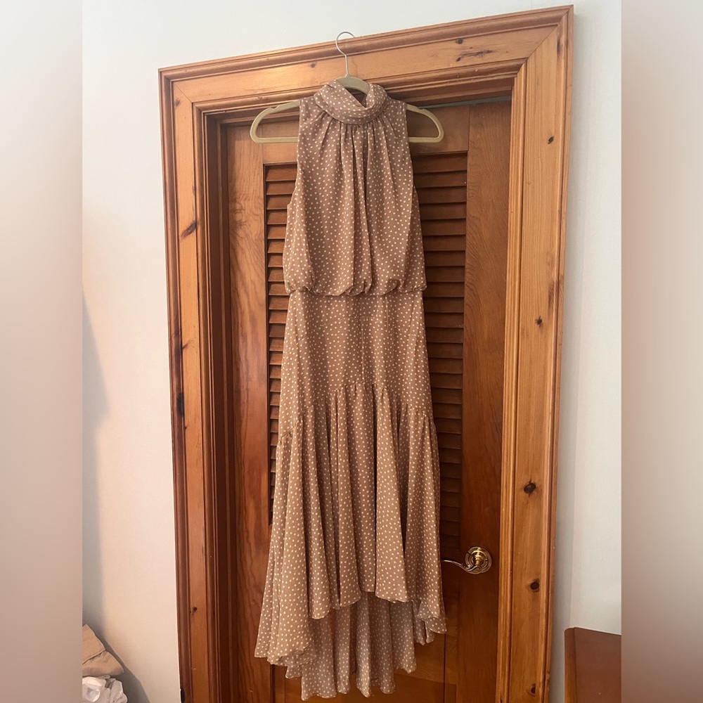 Beautiful high neck sleeveless dress - a great wedding guest dress
